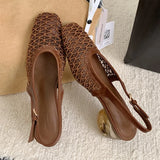 ADVBRIDGE  -  Mesh Woven Hollow Mules Sandals Women Luxury Slingbacks Shaped High Heels for Ladies High Quality Summer Women Shoes Sandalias