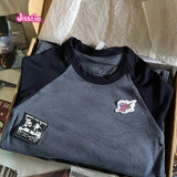 Advbridge Vintage Patchwork Ribbed T-shirt Women Autumn Casual Round Neck Long Sleeve Tee Shirt Retro Streetwear Chic Cotton T Shirt Tops