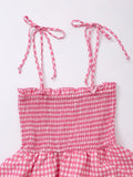 ADVBRIDGE  -  Pink Plaid Tiered Mini Dress Women Summer Lace-up Sleeveless A-line Vestidos Sweet Fashion Casual Simple Short Dresses 2025 New
