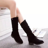 Advbridge Fur Ladies Mid Calf Shoes Round Toe Women's Half High Boots Elegant with Low Heels Goth Spring Autumn Cosplay Trend  Work Pu