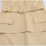ADVBRIDGE  -  Safari Style Crossed Neck Dressess Women Elegant Sleeveless Belt Pockets Tube Long Dressess Female 2025 Summer New Lady Outwears