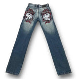 Advbridge Y2K Fashion New Hiphop Skull Graphic Embroidery Blue Retro Jeans Streetwear Men And Women Popular Harajuku Gothic Wide-leg Pants