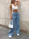 Advbridge Y2K Cargo Washed Women Jeans Loose Mid Waist Pockets Zipper Wide Leg Denim Pants Female 2025 Spring Autumn New Lady Outerwears