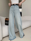 Advbridge  Women's Burr Edge Design Wide Leg Jeans Cool Girl High Waisted Wash Blue Loose Thin Pants Female Casual Baggy Denim Trousers