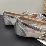 ADVBRIDGE  -  Leather Mesh Patchwork Designer Mary Jane Shoes Woman Elegant Red Bow Square Toe Ballet Flats Comfortable Breathable Flat Shoes