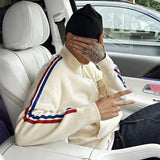 Advbridge Fashion Letter Embroidery Men's Knitted Cardigan Male Fashion Long Sleeve Contrast Zipper Jacket Autumn Hip Pop Street Knit Coat