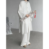 ADVBRIDGE  -  M-5XL Plus Size Men Chinese Tang Suit Tai Chi Set Kung Fu Long Sleeve Shirt and Pants Uniform Knot Buttons Long Shirt Man XXXXXL