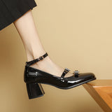 Advbridge Black Silver Mary Jane Shoes Women Thick High Heels Ankle Strap Buckle Lolita Shoes School Uniform Student Girls Pumps 2024 New