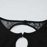 ADVBRIDGE  -  Elegant Black Floral Pattern Irregular Hollow Out Round Neck Open Back Bodycon Women's Dress Party Mesh Summer Tank Dresses