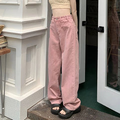 Advbridge - 2024 Harajuku Loose Pink Jeans Women Streetwear High Waist Wide Leg Pants Woman Simple Baggy Straight Trousers Female