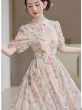 ADVBRIDGE  -  Cheongsam Clothes for Women Retro Printed Dress New Chinese Style Pearl Button Chic Vintage Casual Qipao Vestidos femenino