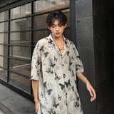 Advbridge Summer Butterfly Printed Tie-dye Shirt Men Windsor Collar Loose Casual Short Sleeve Shirts Oversize Streetwear Boy Girl Blouses