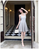 ADVBRIDGE  -  French Elegant Knitted Dress Women Black Sexy Stripe Fashion Square Collar Strap Knitting Dresses Casual Korean Style Feminine