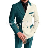 Advbridge Elegant Black White Men Suit Slim Fit Peak Lapel Double Breasted 2 Piece Formal Groom Wedding Tuxedos Blazer+Pants Costume Homme