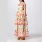 Advbridge 2024 New French Floral Suspender Dress for Women Summer New Style Backless Straps Waist Slimming Cake Long Skirt Print