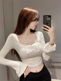 Advbridge -  Hot Girl Pure Sexy Square Collar Flare Sleeved T-shirt Women's Spring and Autumn Slim Fit Butterfly Short Top Female Clothes