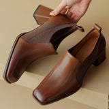 Advbridge Plus size 34-42 women's genuine leather stretch knit patchwork slip-on autumn pumps elegant ladies OL style dress heeled shoes