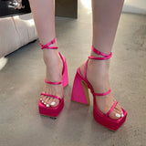 Advbridge New High Heels Women Sandals Square Toe Open Toe Pumps Platform Shoes Red Blue Thin Band Sexy Fashion Designer Party Dress Shoes