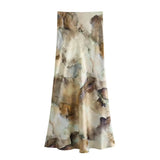 Advbridge  Ailsa 2024 Spring New Product Women's Tie Dyed Silk Satin Loose Single breasted Shirt High Waist Slim Skirt Set
