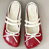 ADVBRIDGE  -  Sweet Bow Round Toe Women Sandals Narrow Band Non-slip Flat Sandals Summer Fashion Comfortable Patent Leather Mary Jane Shoes