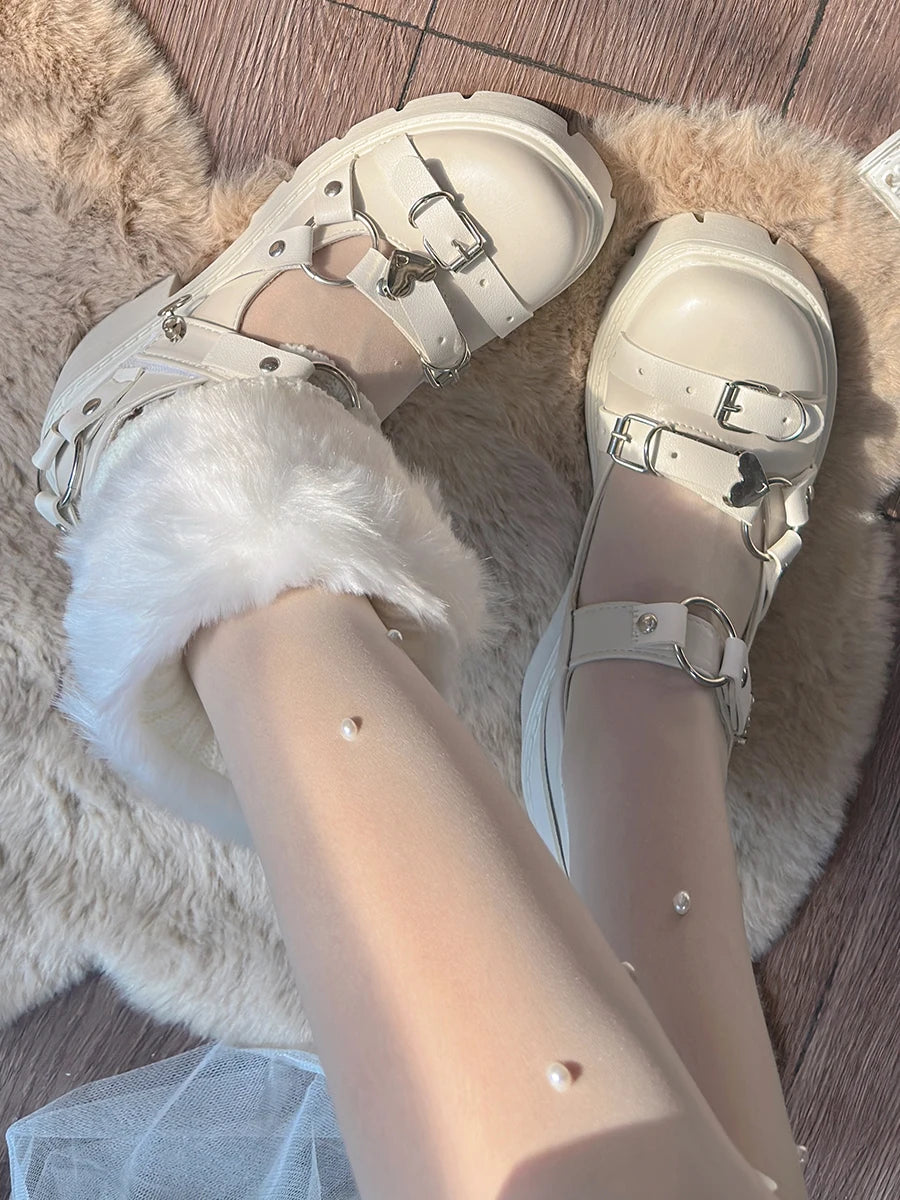 Advbridge Sweet Cool Lolita Shallow Single Shoes Sweet Girl Thick Bottom Height Boosting Buckle Y2k High Heels Round Head Shoes