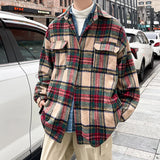 ADVBRIDGE  -  Thick Plaid Woolen Coat Men Warm Oversized Retro Thickened Woolen Jacket Mens Streetwear Korean Loose Short Woolen Coat Men