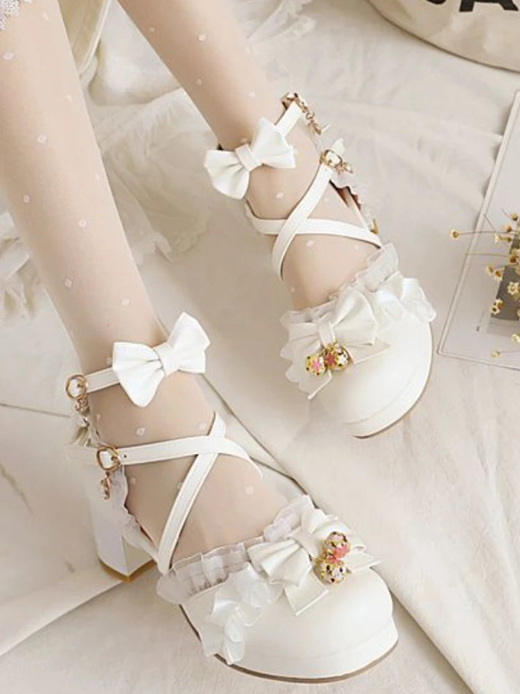 Advbridge Japanese Lolita Mary Janes Shoes Women Sweet Kawaii Round Toe Vintage Pumps Shoes Female Ruffles Causal Fairy Shoes 2023 Summer