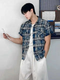 ADVBRIDGE  -  Men's Tie Dye Short Sleeve Shirts New 2025 Summer Loose Plaid Korean Turn-down Collar Trendy Male Clothing Loose Fiting
