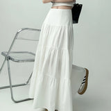 Advbridge White Elegant Women Long Skirt Ruffle Sweet Fashion Casual Basic Skirts Summer Solid Slim Up A-line Patchwork Skirt