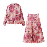 Advbridge Spring/Summer Women's Fashion New Flower Print Shirt&Skirt Set