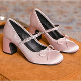 ADVBRIDGE  -  High Heels Women's Spring/Autumn New Butterfly Knot Water Diamond Strap Womens Shoes Round Head Mary Jane Single Shoes Women