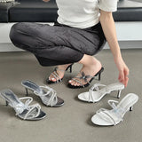 ADVBRIDGE  -  Fashion CRYSTAL Narrow Band Butterfly-knot Satin Women Slipper Slip On Ladies Sandal Thin Low Heel Outdoor Dress Slides