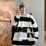 Advbridge Y2k Striped Patchwork Crewneck Pullover Sweaters Men Loose Knitted Pullovers Streetwear Mens Oversized Korean Fashion Sweater