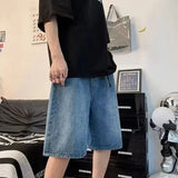 Advbridge Mens Y2k Casual Sports Denim Shorts 2024 Spring Summer New Genderless Streetwear Simple Solid Color Loose Jeans with Belt Unisex