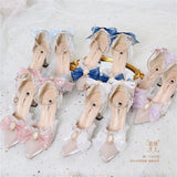 Advbridge Summer Woman Multicolor Lace Bowknot High Heel Lolita Shoes Victoria Princess Embroidery Vintage Sweet Lolita Shoes Cosplay