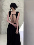 Advbridge Black Camisole Dress For Women In Summer, High-End And Sexy, With A Large Backless Beach Resort Dress