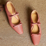 ADVBRIDGE  -  Women's cow leather double bowtie slip-on flats loafers square toe high quality female sweet daily moccasins shoes for woman hot