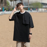 ADVBRIDGE  -  Men's High Quality T-shirt Cotton Funny Game Patchwork Loose Casual Loose O-neck Contrast Cool T-shirt Male Top Q112