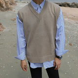 Advbridge Autumn Winter Men Fashion V-neck Pullover Sleeveless Tops Men Leisure Loose Knitted Vest Male Solid Color Sweater Vest M34