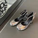 ADVBRIDGE  -  Modern Heels Pumps Women Round High Heel Leather Square Split Toe Pumps Shoes Spring Summer Sandals Mary Janes Shoes Heels Women