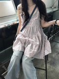 Advbridge Y2k Aesthetic Plaid Ruffled Women Dress Grunge Loose Harajuku Pleated Tank Dresses Summer Streetwear Sweet Vestidos De Mujer