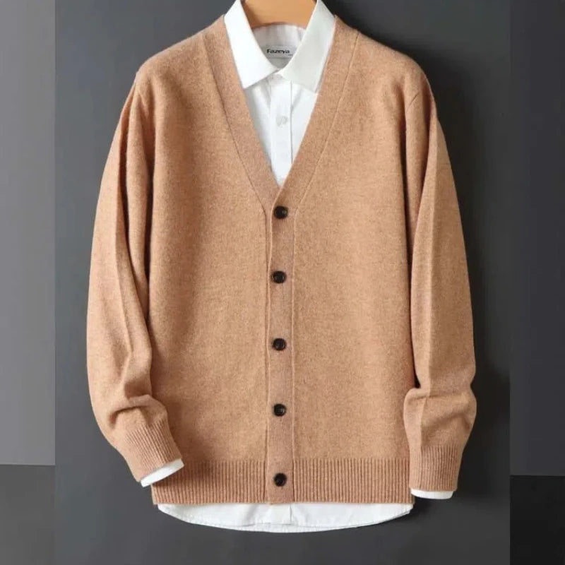 Advbridge Preppy Style Solid Color Button Long Sleeve Autumn Winter Cardigan Men's Clothing V-Neck Sweater Knitted Coats Casual Tops