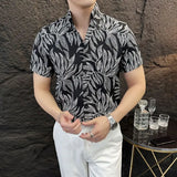 ADVBRIDGE  -  Floral print men's short-sleeved shirt, stylish summer new shirt with stand-up collar tops