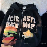 Advbridge High Quality 3D Foam Print Burger Star Zip Hoodie New Sweatshirt Harajuku Couple Jackets Streetwear Y2k Hoodies Goth Women Cloth