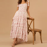 ADVBRIDGE  -  y2k Floral Dress Women Sexy Tie-Shoulder Sleeveless Multi-Layered Ruffled Trim Smocked A Line Dress Beach Party Dresses