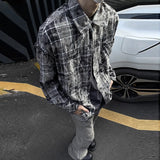Advbridge Men's Retro Ripped Plaid Shirts Leisure Popular Clothing Light Luxury Clothes Short Sleeve Streetwear Fashion Check Blouse M-3XL