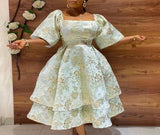 Advbridge Women's Dresses New Square Neck Slim Print Slim  African Bridal Dress Split Front Hem Wrist Shine Elegant Female Dress