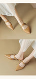 Advbridge Size 35-42 Women Kitten Heels Mules Golden Rivet Pointed Toe Summer Sandals Fashion Beige Ladies Casual Med Heels Shoes