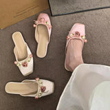 Advbridge  Satin Flower Slippers Women 2024 Summer Non-slip Casual Slide Comfy Light Fashion Ethnic Style Sandals Flat Floral Mule Shoes
