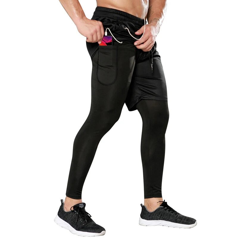 Advbridge Casual Jogging Solid Mid Waist Pockets Gym Pants Men Clothing Loose Fake Two Piece Fast Dry Trousers Male Baggy Shorts